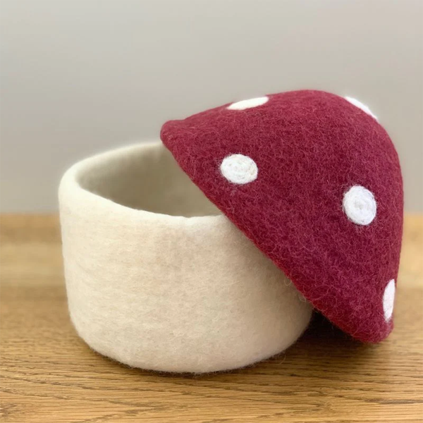 Felt Toadstool Basket with Lid Small Mulberry