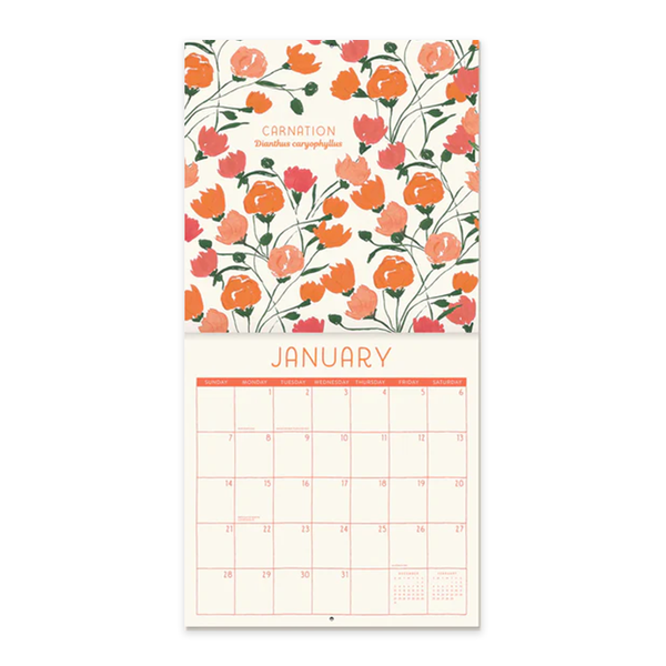 Orange Circle 2024 Wall Calendar Birth Flowers
