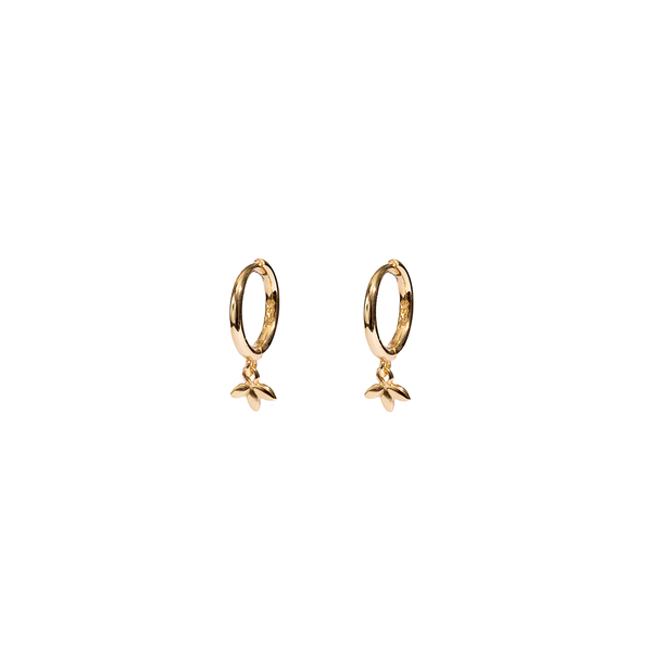 ibizaspeedcharter Earrings Mini Hinged Hoops Leaf Trio Gold