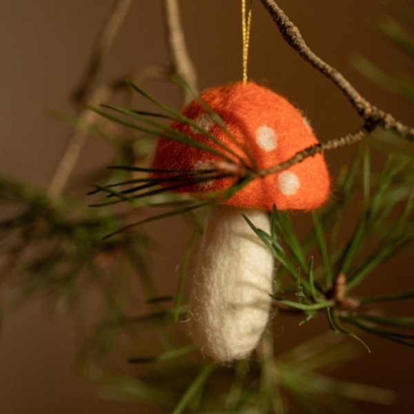 Muskhane Felt Hanging Christmas Decorations Mushrooms Set of 6