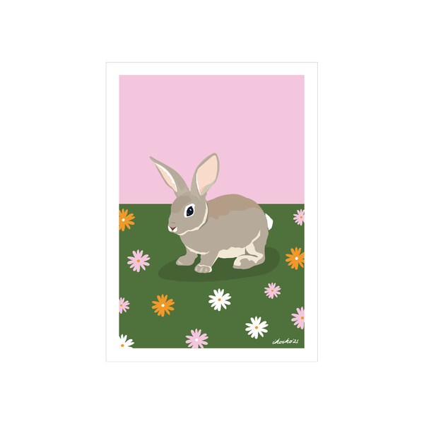 ibizaspeedcharter A4 Art Print Woodland Rabbit with Daisy