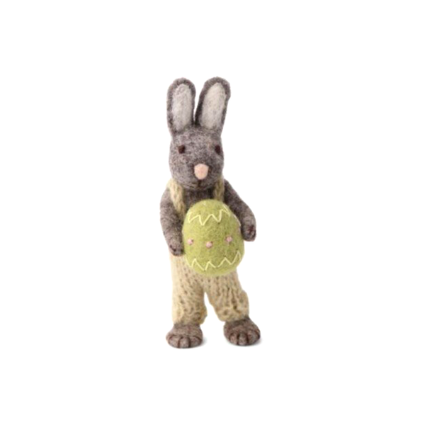 En Gry & Sif Fair Trade Felt Grey Bunny with Pants and Green Egg