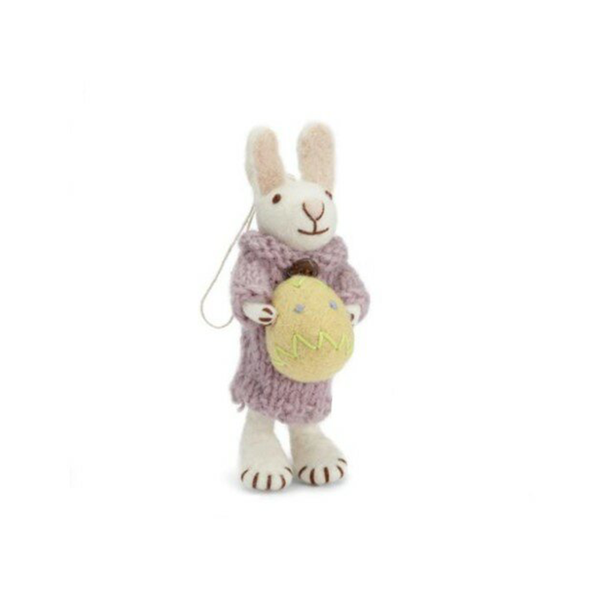 En Gry & Sif Fair Trade Felt Bunny with Purple Dress and Yellow Egg