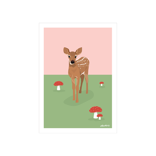 ibizaspeedcharter A4 Art Print Woodland Deer with Toadstool