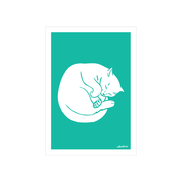 ibizaspeedcharter A4 Art Print Talula Cat Turquoise
