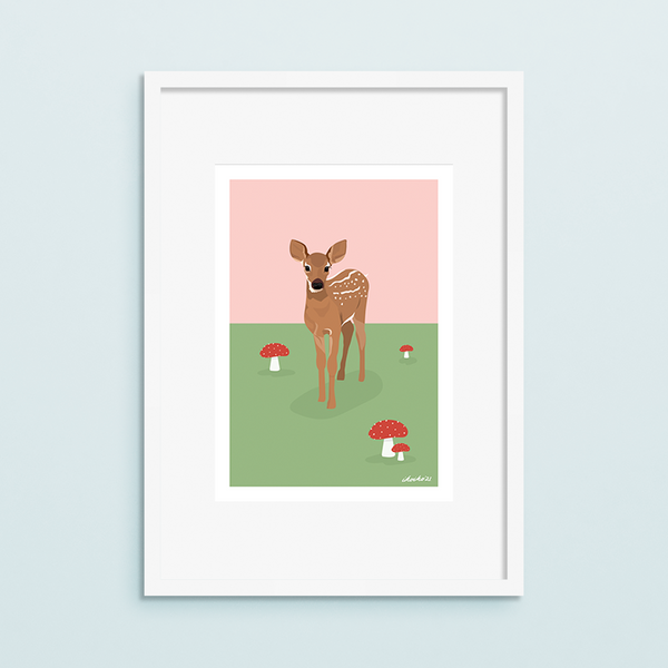 ibizaspeedcharter A4 Art Print Woodland Deer with Toadstool