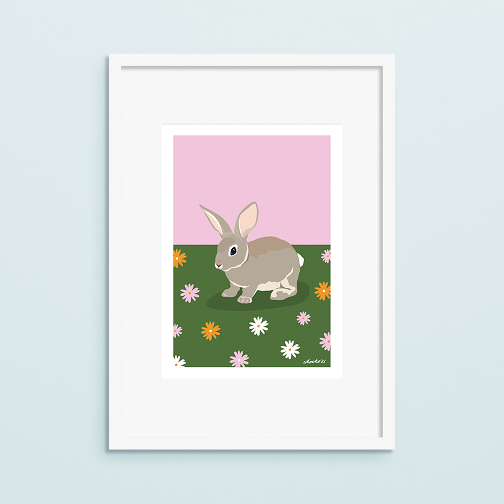ibizaspeedcharter A4 Art Print Woodland Rabbit with Daisy