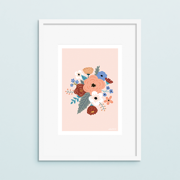 ibizaspeedcharter A4 Art Print Bloom Bouquet Blue with Peach