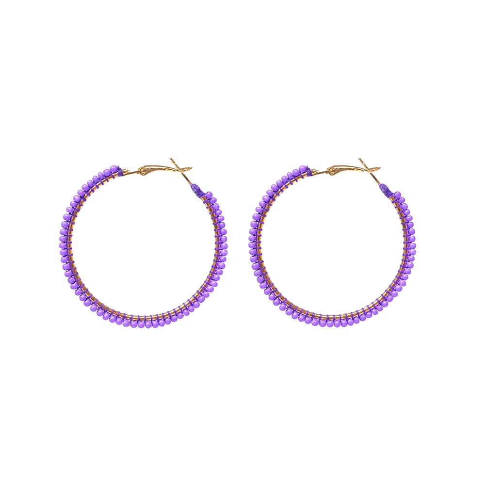 Antler Earrings Beaded Hoops Lilac
