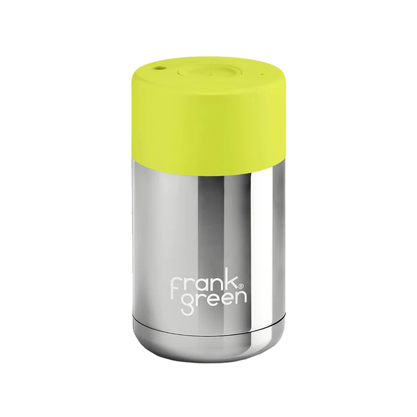Frank Green Ceramic Smart Cup Chrome 10oz Silver with Neon Yellow