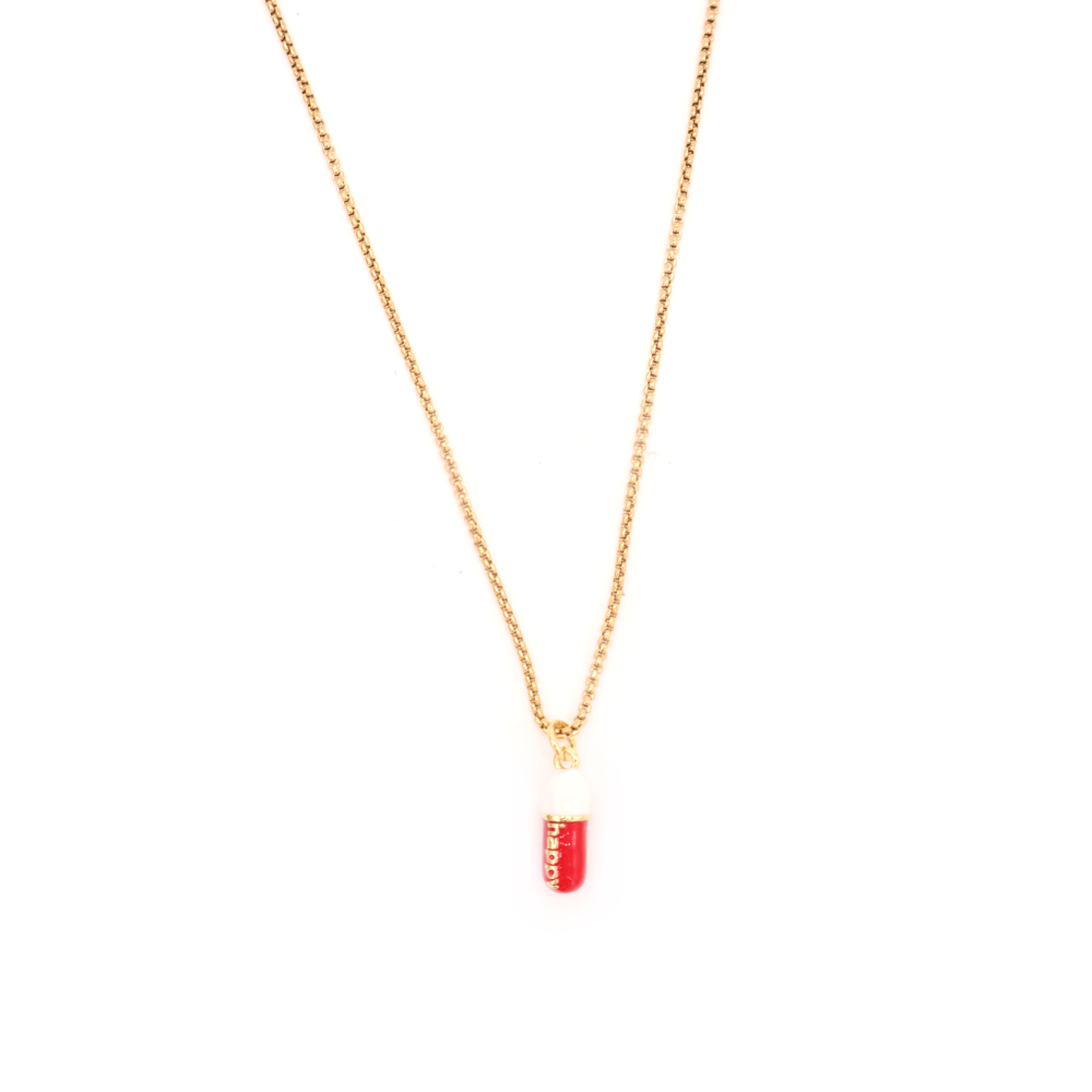 Penny Foggo Necklace Happy Pill Red Gold