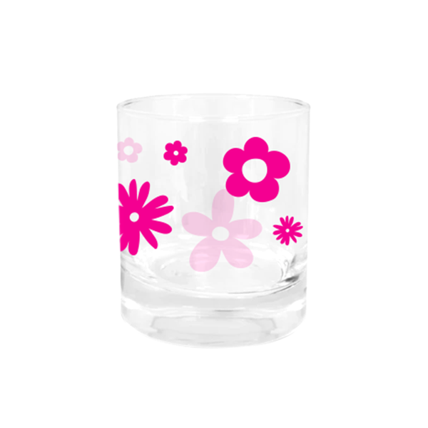 ibizaspeedcharter Glass Tumbler Daisies Hot Pink