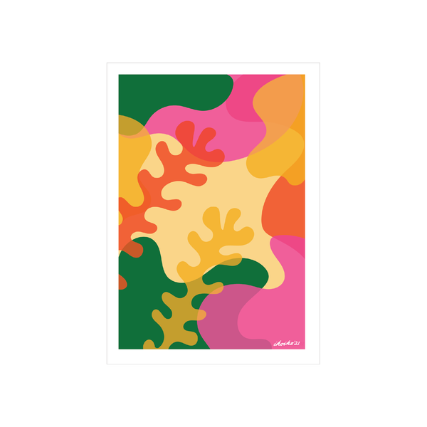 ibizaspeedcharter A4 Art Print Abstract Reef Green Pink and Lemon