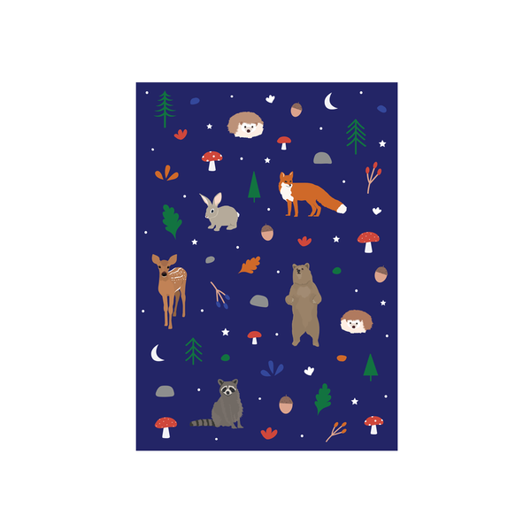 ibizaspeedcharter Christmas Card Animal Pattern Woodland Navy