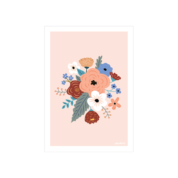 ibizaspeedcharter A4 Art Print Bloom Bouquet Blue with Peach
