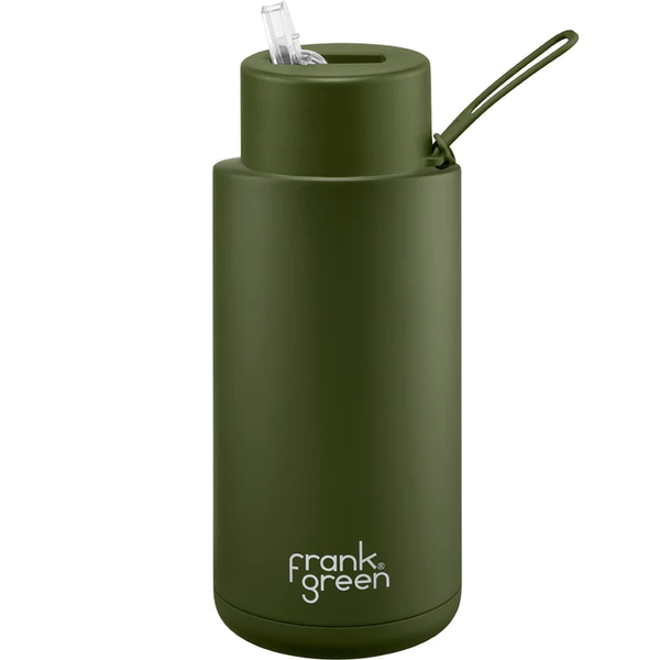 Frank Green Ceramic Reusable Bottle with Straw Lid & Strap 34oz Khaki