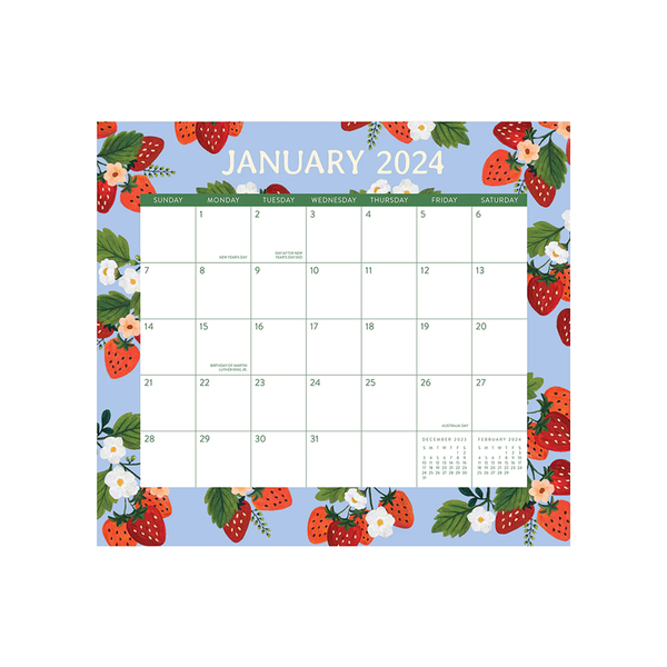 Orange Circle 2024 Magnetic Monthly Planner Pad Fruit and Flora